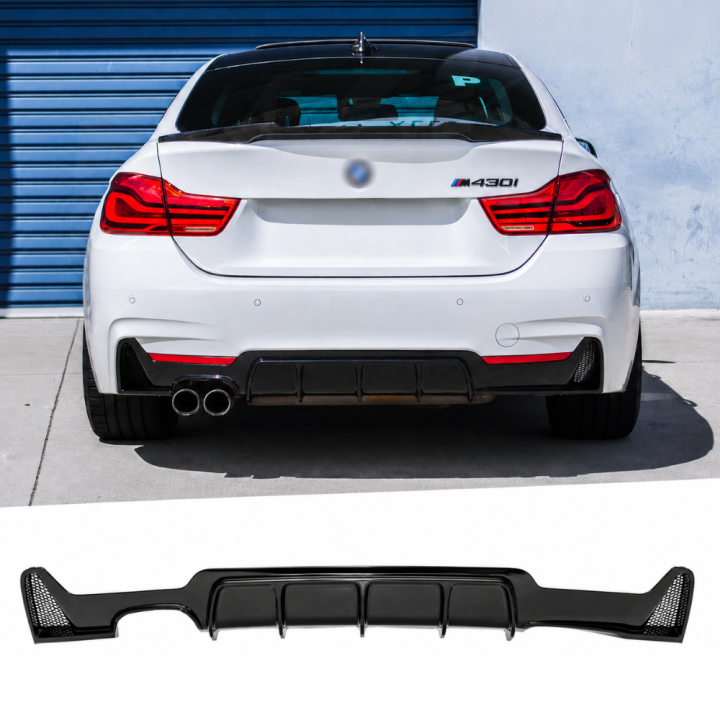 Performance aizmugurējā bufera difuzors priekš BMW F32 / F33 / F36 M-Pack, spīdīgi melns